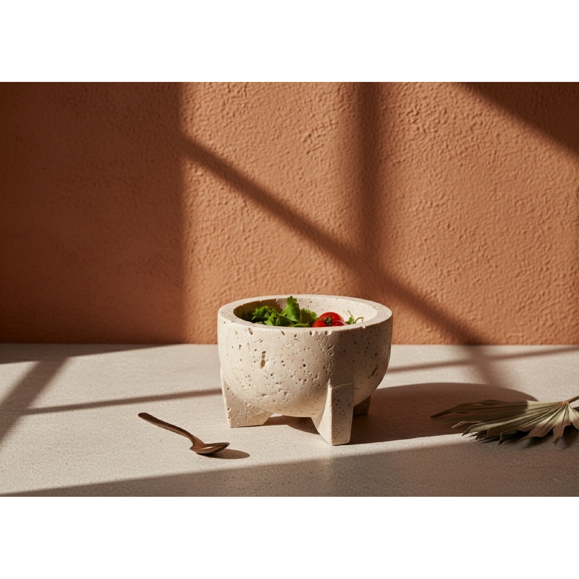 Travertine Bowl Large Cream, 3.2" H x 5" W x 5" D