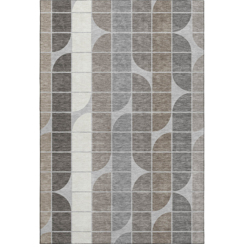 Premium Machine Washable Mayfield AMF2418 Geometric Rug, Silver, 5' x 7'6"