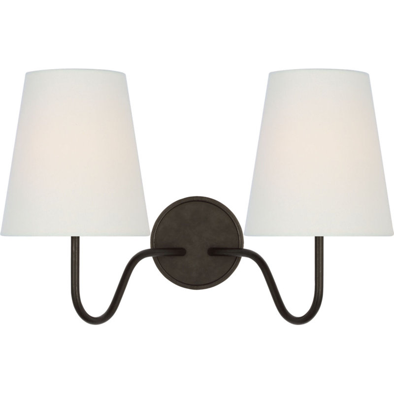 Lyndsie 11" Double Sconce with Linen Shades, Aged Iron