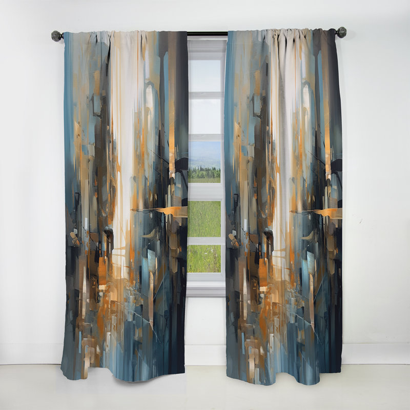 Orange Blue Geometric Blend - Minimalism Curtain - Blackout Abstract Curtain - 1 Panels, 52" W x 108" L