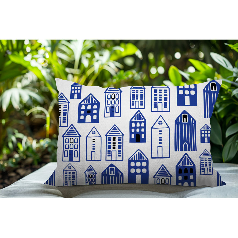 Oreiller rectangulaire réversible intérieur / extérieur Kirk Skandi Street, Marine, Rectangle H 18 po x l 25 po