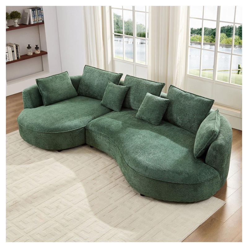 Très grand canapé modulaire Boucle avec méridienne gauche, canapé vert moderne Mid-Century pour le salon