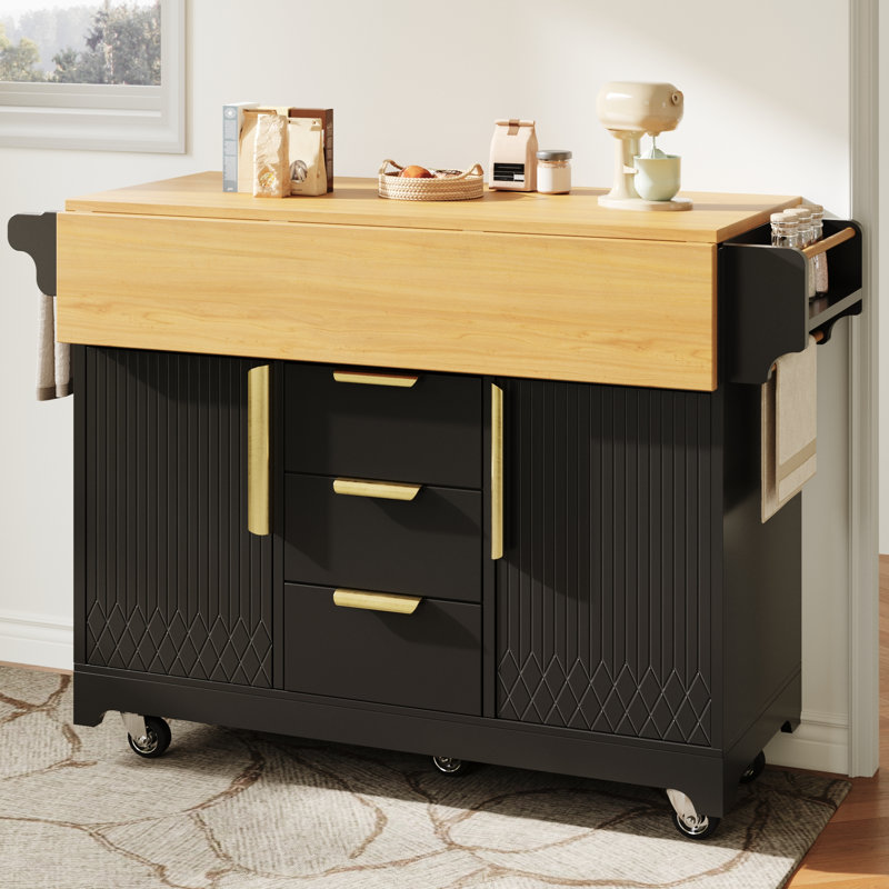 143 cm W Kitchen Island, Black