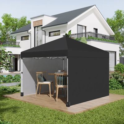 3 X 3m Pop Up Gazebo, 3-level Height Adjustable Event Shelter With 2 Removable Sidewalls, Weight Bags, Wheeled Carry Bag, Uv & Water Resistant Oxford Fabric, Steel Frame, Black