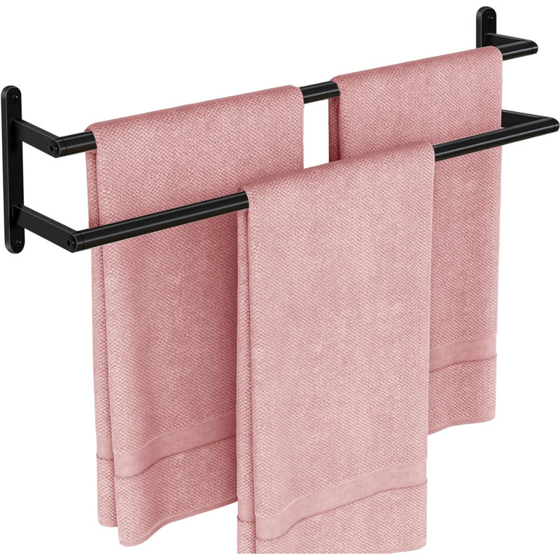 Double barre à serviettes, porte-serviettes de 24 pouces pour la salle de bain, barre à serviettes double en acier inoxydable, porte-serviettes mural, barre à serviettes double pour mur, cuisine (noir mat)