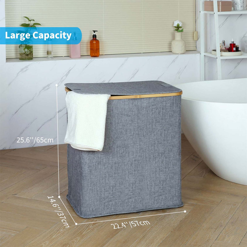 Bhargava Laundry Hamper with Handles, Grey, Fabric/Bamboo, 65 x 57 x 37