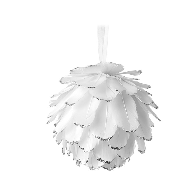 Solid Colour Fabric Bauble, 12cm H x 12cm W x 12cm D, White