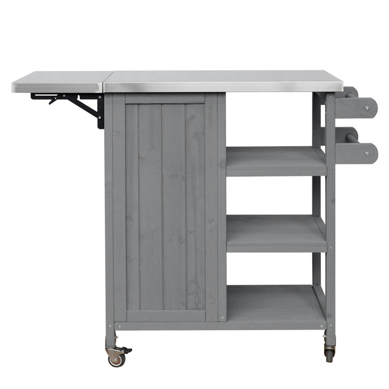 Chariot de barbecue extérieur avec abattant pliable, Gris