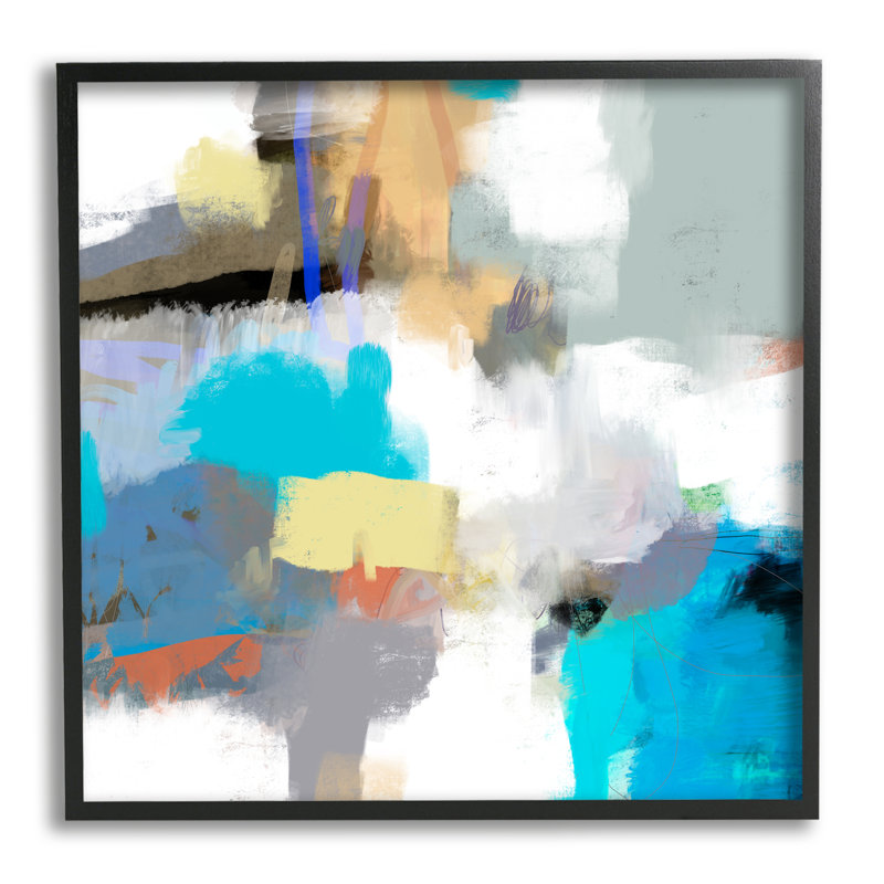 «Abstract Paint Strokes Vivid Blue» par Lisa Ridgers - peinture à cadre flottant sur toile, H 17 po x l 17 po x P 1,5 po