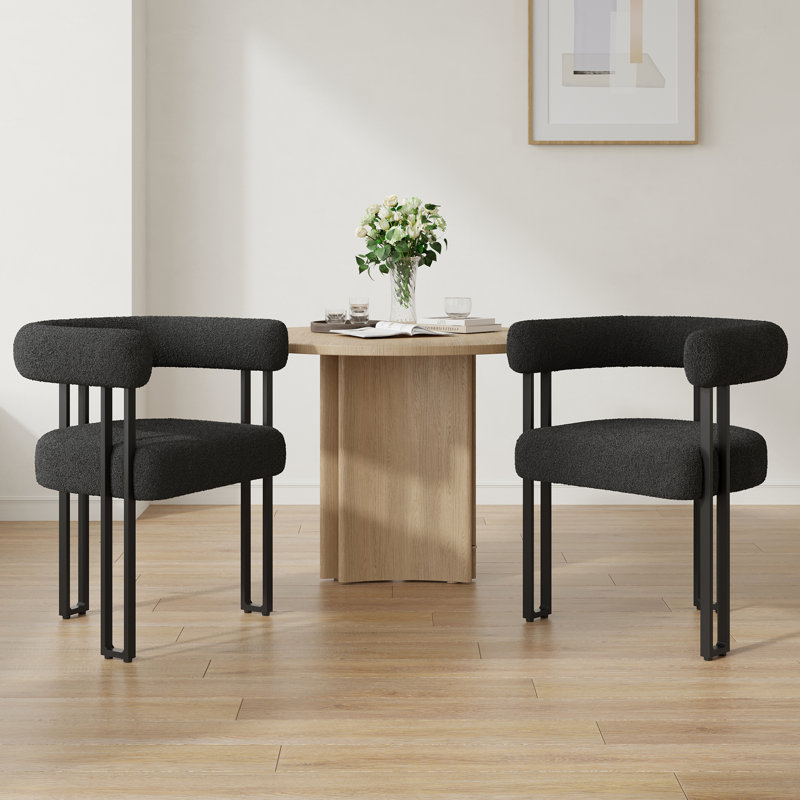 Mahjabi Upholstered Dining  Arm Chairs, Black