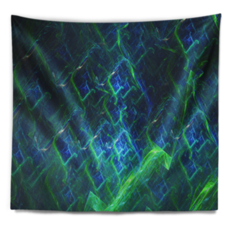 Tapisserie abstraite vert et bleu électrique, H 68 po x l 80 po