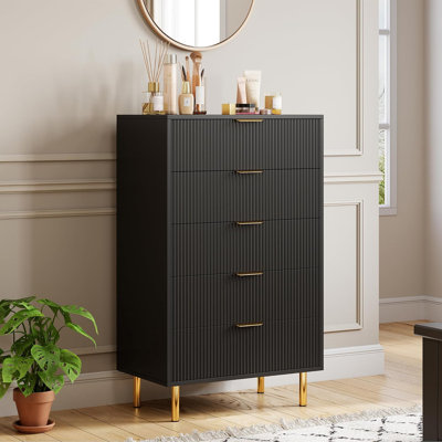 Modern 5 Drawer Dresser With Gold Handle And Large Drawer