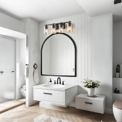 4-Light Glass Shade Bathroom Vanity Lights Dimmable