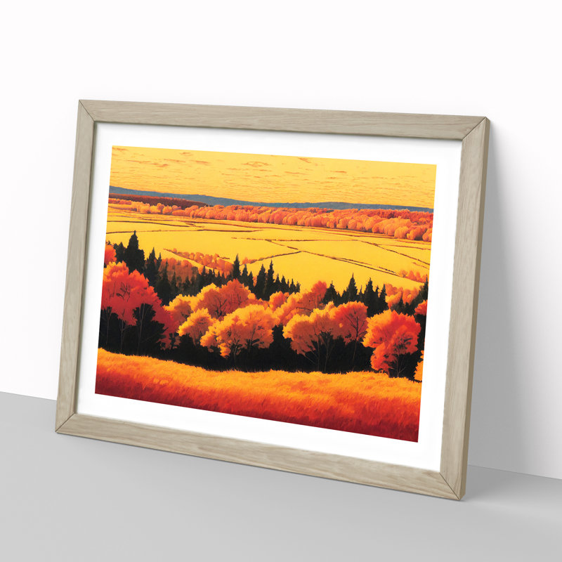 Autumn Meadow Landscape Vol.2 - Single Picture Frame Print, 46cm H x 64cm W x 2cm D, Oak Framed