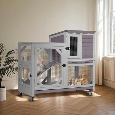 Rabbit Hutch Indoor For 2-4 Rabbits & Guinea Pigs,bunny Cage With Slide-out Plastic Trays,wooden Small Animal Cage For Rabbits, Bunnies, And Guinea Pigs