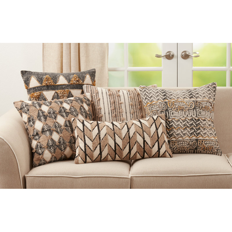 Natural Chevron Embroidered Rectangular Cotton Throw Pillow