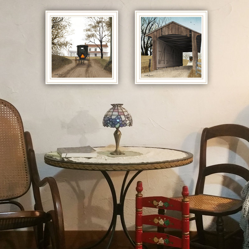 «Trendy Decor 4U 2 pièce Vignette Headin 'Home, Miller's Creek Bridge, art mural encadré blanc pour le salon, impression d'art mural pour la chambre à coucher par Billy Jacobs