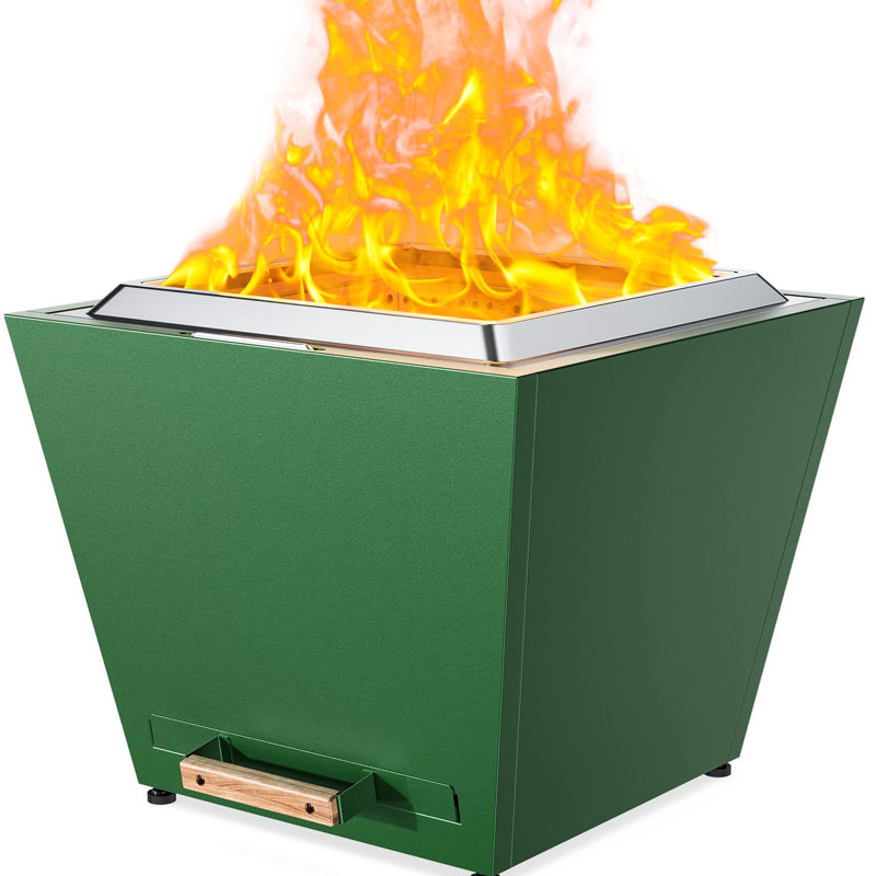 25" Smokeless Fireplace For Outdoor - Stainless Steel With Pull-Out Ash Pan Portable Camping, Backyard, Patio Design, Green