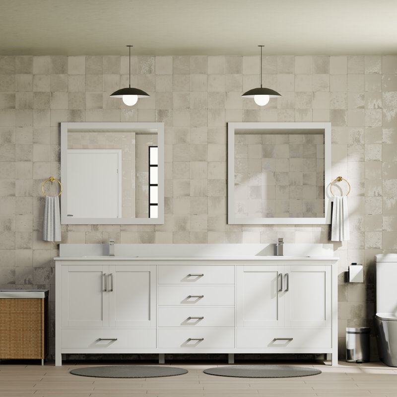 Ensemble de meuble-lavabo double 80 po Jacques, Blanc, Marbre de culture blanc