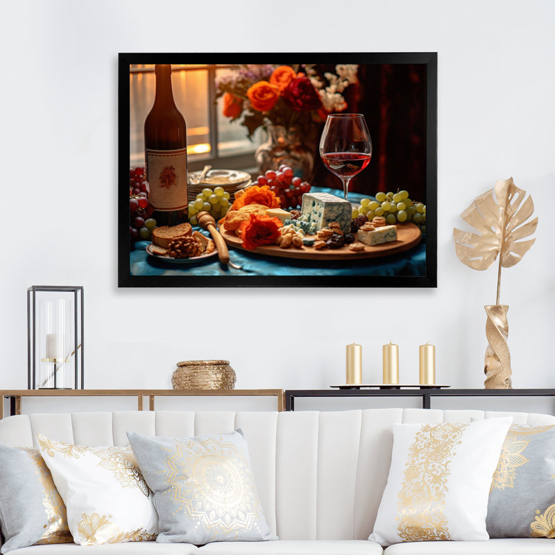 «Gourmet Wine And Cheese Perfection II», reproduction sur toile, H 24 po x l 32 po x P 1 po, Cadre photo noir