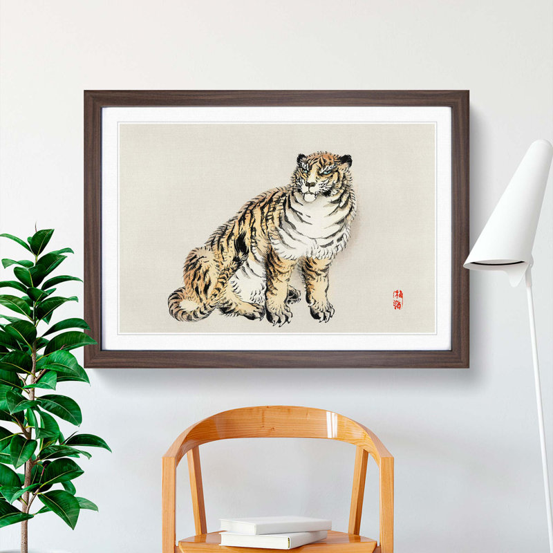 Tiger by Kono Bairei - Picture Frame Painting Print, Walnut, 35cm H x 50cm W x 2cm D