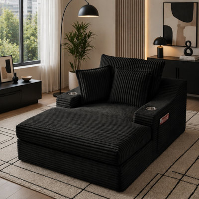 Méridienne surdimensionnée de 67 po avec canapé-lit intérieur et porte-gobelets, poches de rangement latérales et 3 coussins, sans assemblage requis