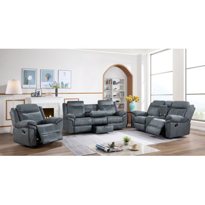 Alexander-3Pcs Grey Reclining Sofa Set by Everly Quinn