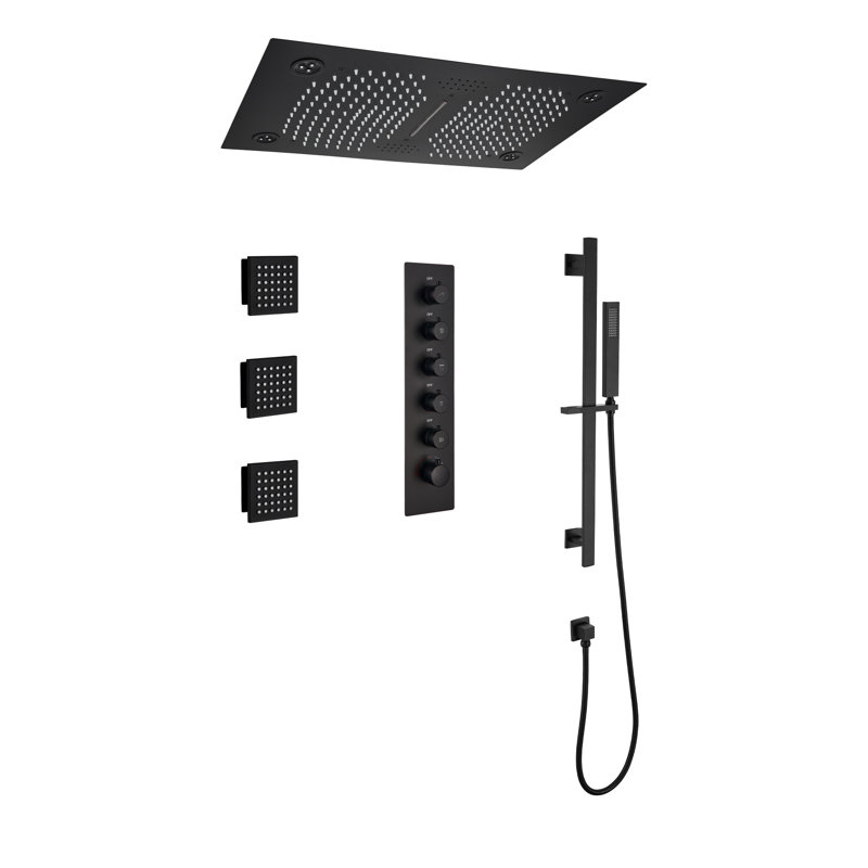 Système de douche thermostatique complet avec valve brute AquaRhapsody, Noir mat