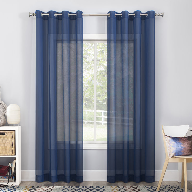 Caspian Voile Sheer Grommet Curtain Panel, 59" W x 63" L, Royal Blue