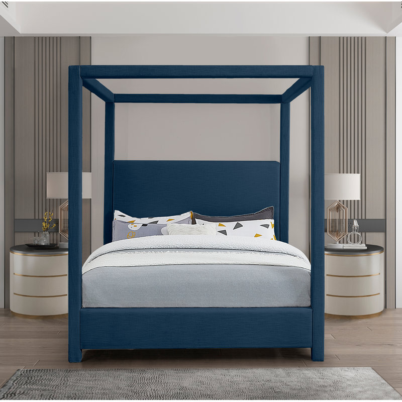 Bois massif Mistaya Dunwich et plateforme rembourrée, Velours marine, Double