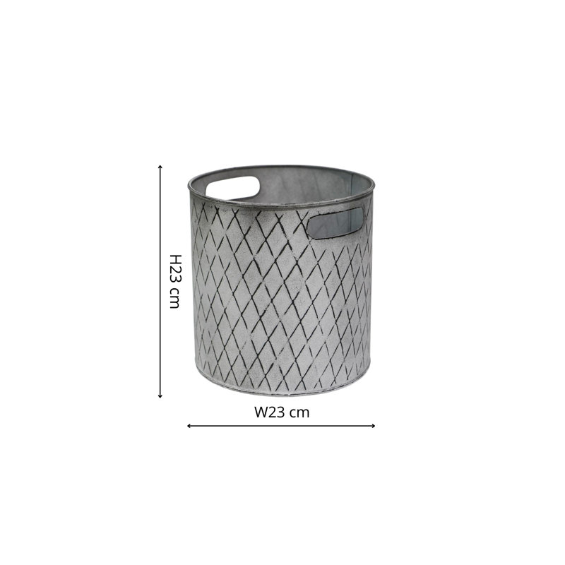 Textured Zinc Bucket with Built-In Handles, 23cm H x 23cm W x 23cm D