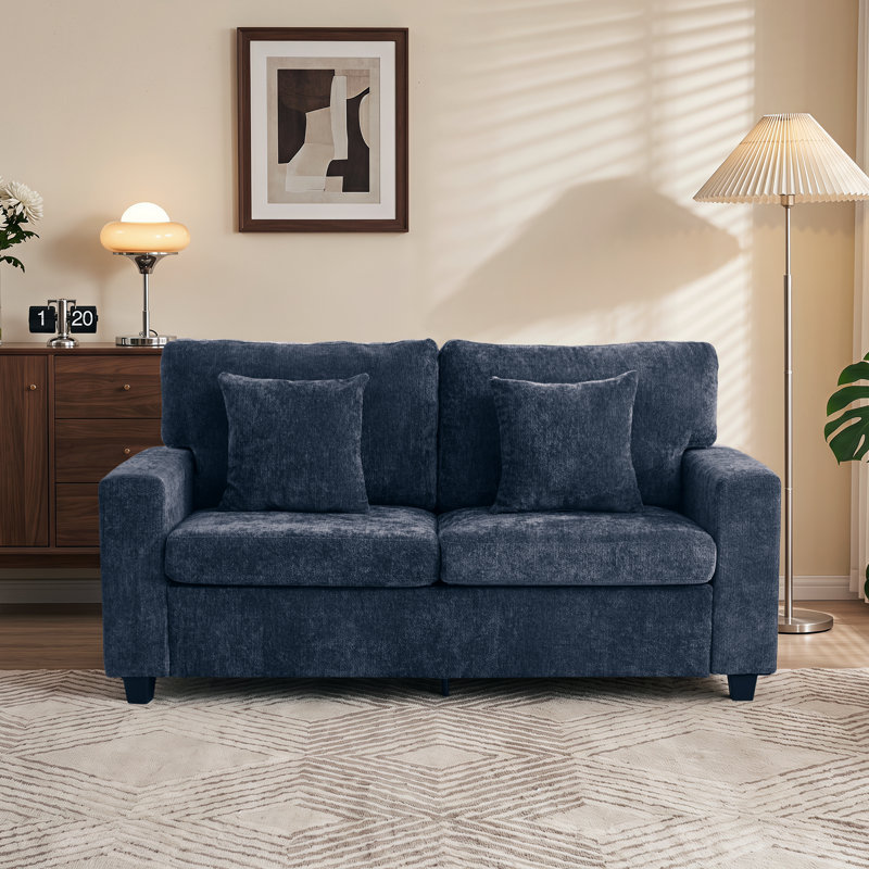 Canapé deux places en chenille de 172 cm de large avec station de recharge, Bleu