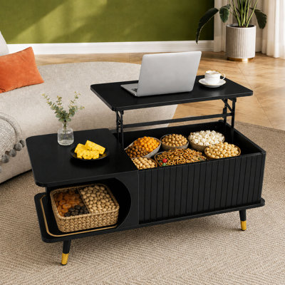 Table basse à plateau relevable en bois avec compartiment caché et grande tablette de rangement, table de salle à manger pour le bureau