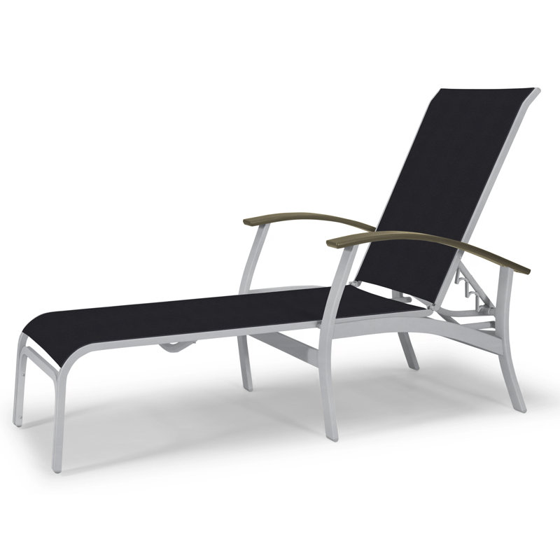 Askar Outdoor Rust-Resistant Metal Chaise Lounge, Textured Desert, Black 5D Sunbrella®, Beachwood P40