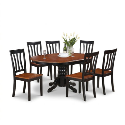 Ensemble de table de salle à manger ovale en bois dur asiatique cerisier fini noir avec rallonge papillon et 6 chaises