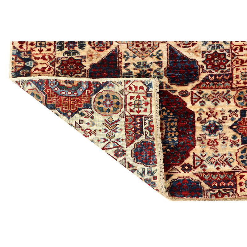 Hand-Knotted High-Quality Ivory and Red Runner