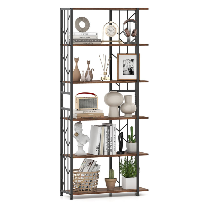 180cm H x 80cm W Metal Bookcase, Brown/Black