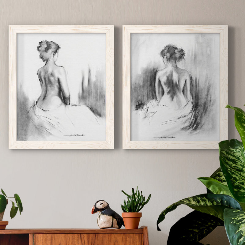 «Soft Silhouette I», ensemble de 2 reproductions d'art, H 44 po x l 31 po x P 1 po, Toile avec cadre érable, White