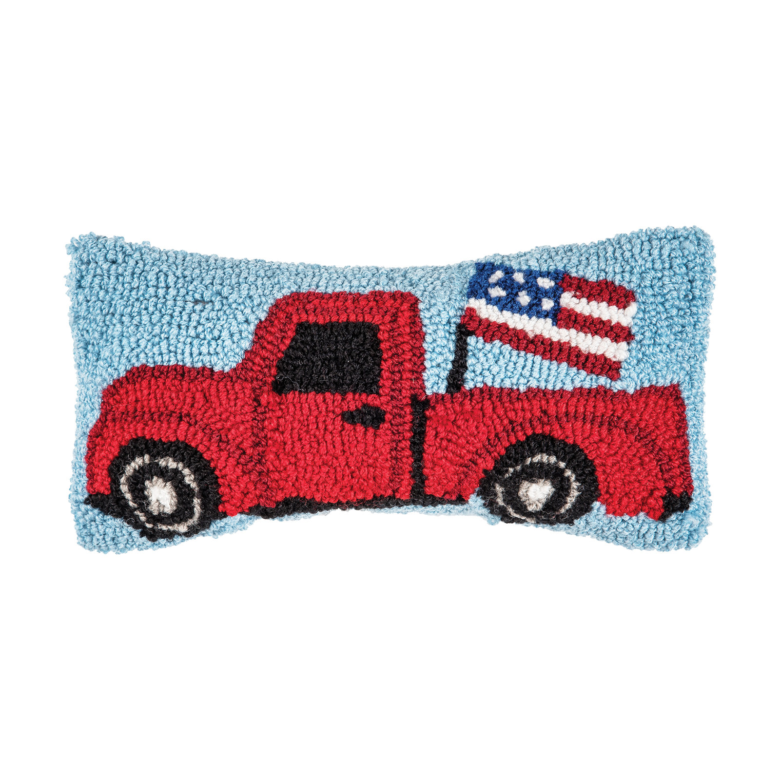  Patriotic Truck Hooked Americana Throw Pillow