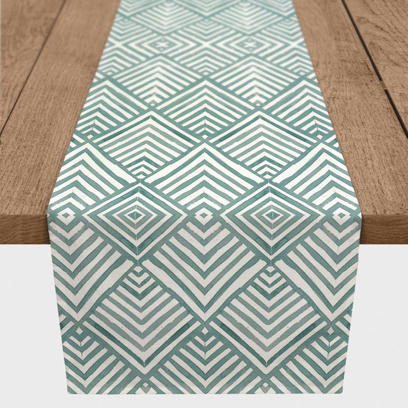 Chemin de table Azlin, 72 po x 16 po, Bleu, Géométrique 1