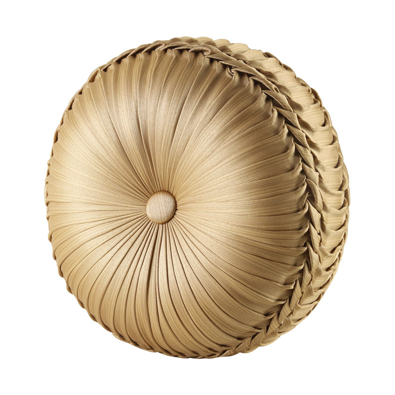 Gold Tufted Round Satin Throw Pillow