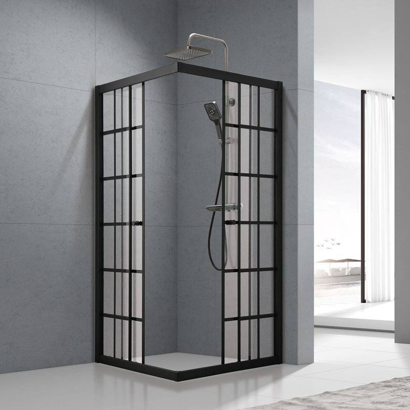 Cabine de douche coulissante double P 34,5 po x l 34,5 po x H 72 po avec verre trempé transparent de 1/4 po