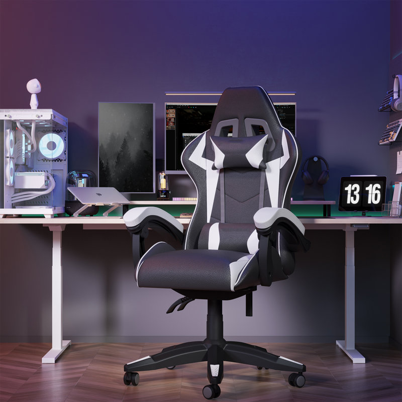 Stephen  Adjustable Reclining Ergonomic Swiveling PC & Racing Game Chair, White/Black