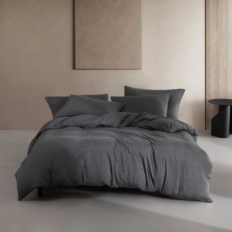 Ensemble d'édredon en mélange de coton, Gris foncé, Édredon pour lit simple TG + 1 taie décorative