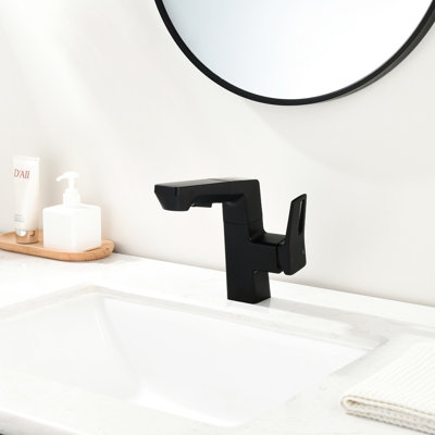 Robinet de salle de bain avec DEL intelligente et noir mat, 1,5 gallon par minute, escamotable de 60 cm, pivotant sur 360 °, robinet à un trou, finition, sortie, bec pivotant à 45 po, fonctionnement manuel,
