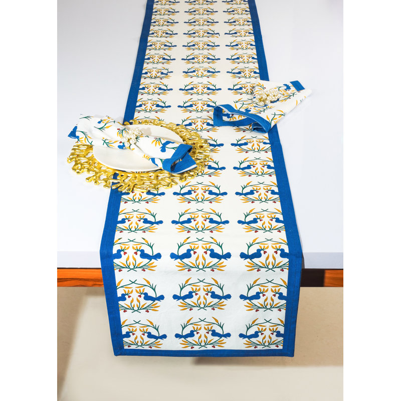 Chemin de table Bluebird Blooms, Bleu/jaune