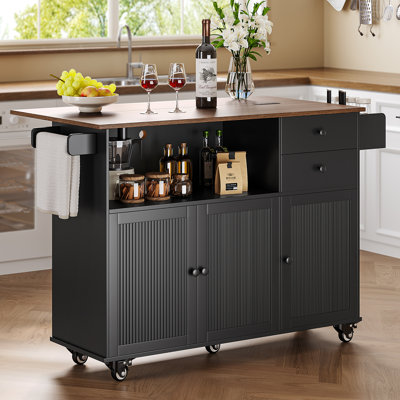 Rolling Kitchen Island With Drop-leaf Table And Locking Wheels, Combination Storage Drawers And Cabinet, Space-saving Center For Small Kitchens, Minim by Lark Manor