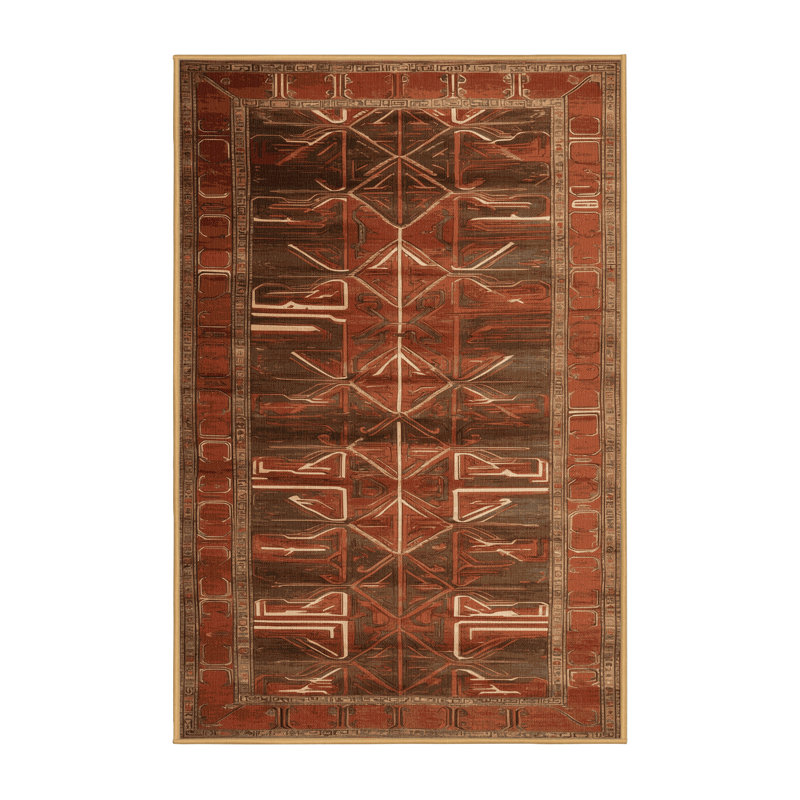 Tapis art déco brun lavable à la machine, Rectangle 7 pi x 9 pi