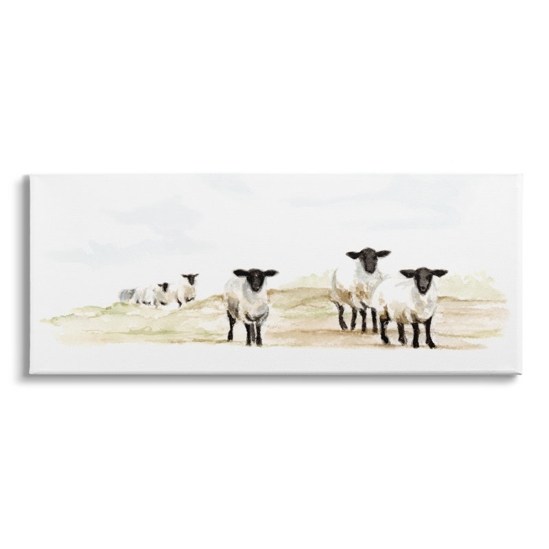 «Sheep Farm Flock Children Nursery» par Fox Hollow Studios - Peinture, Toile tendue, H 20 po x l 48 po x P 1,5 po