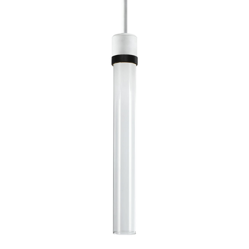 3" LED 3CCT Cylindrical Pendant Light, 12" Clear Glass And Matte White With Aged Brass Finish, 71.13" H x 2.75" W x 2.75" D